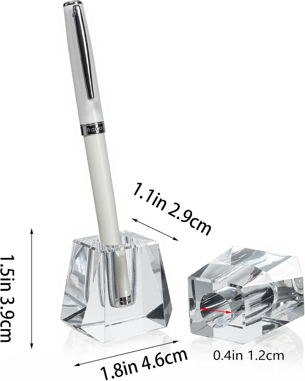 2-Pack Crystal Single Pen Holder for Desk, 1.8" Fancy Fountain Pen Stand