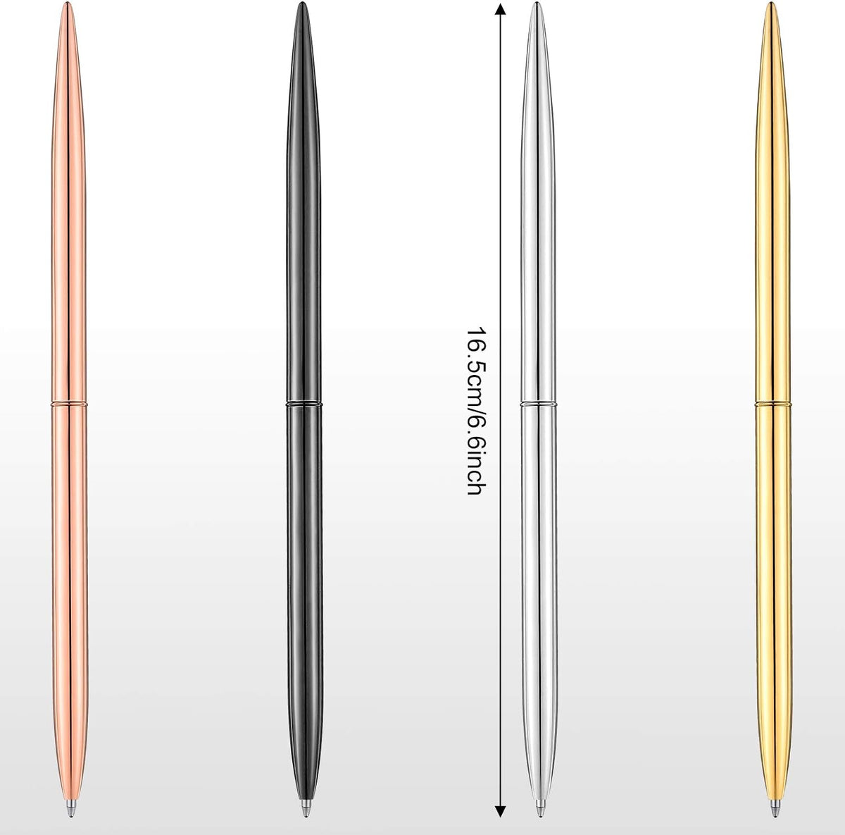 Zonon 8 Piece Gold Slim Pens Metal Ballpoint Rose Metallic Twist Black Ink Pen 1.0 mm Glossy Retractable Writing for Home School Students Teachers Wedding Gift, Rose, Gold, Steel, Silver