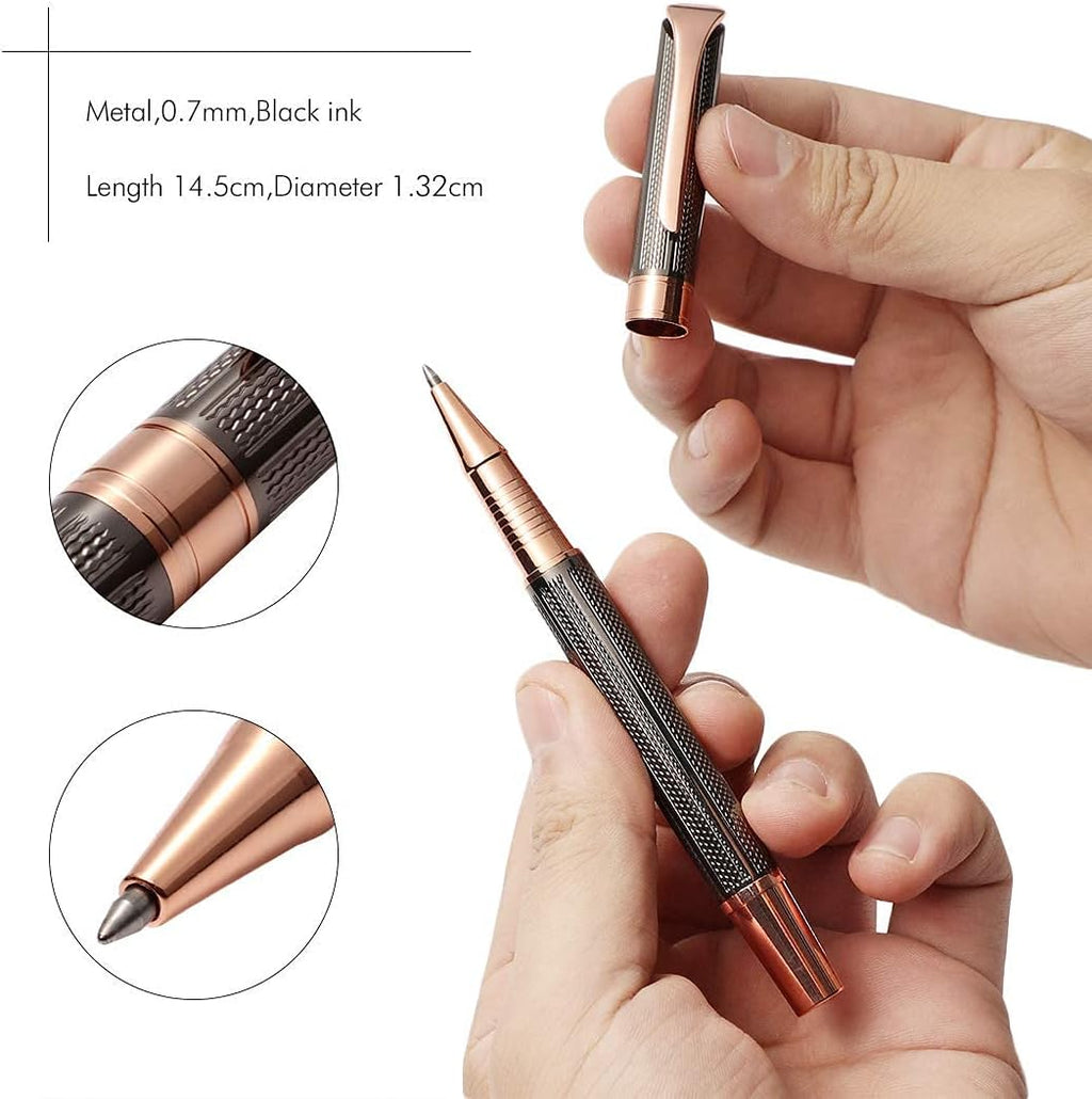 Ballpoint and Rollerball Pen Set, Stylish Line Engraved Metal Pen Elegant Smooth Writing Gift Pen (2 Pens with 2 Extra Refills)
