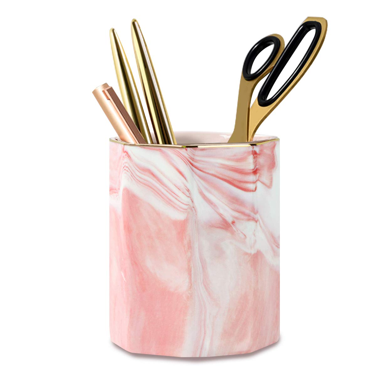 Pencil Holder, Pencil Cup for Desk, Makeup Brush Holder Cup, Cute Pencil Stand Marble Decorative for Kids Durable Ceramic Desk Organizer for Office, Classroom, Home, Antique Green Marble