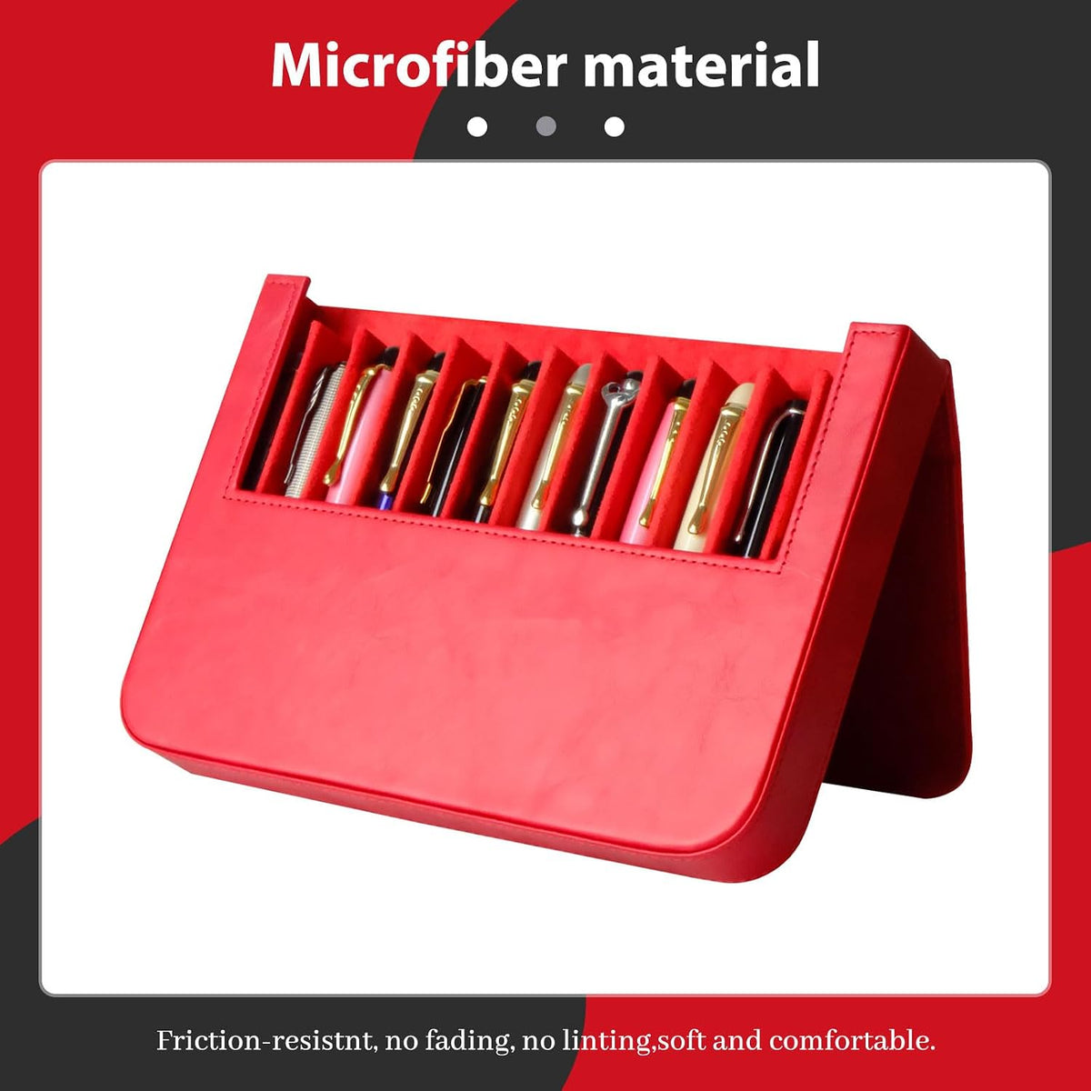 PU Leather Fountain Pen Case, 12-Slot Pen Storage Tray(red)