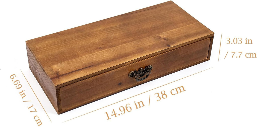 Desk Organizer with Drawers Light Brown Vintage Wood Desktop Storage Box
