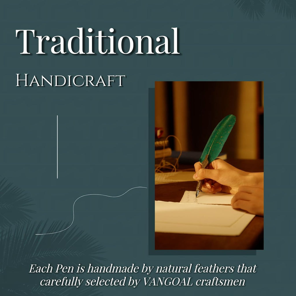 VANGOAL Peacock Feather Pen and Ink Set with Gift Box, Vintage Quill Pen for Writing, Calligraphy Pen Set for Office Supplies, Birthday, Wedding, Christmas Gift (Green - Peacock Feathers)