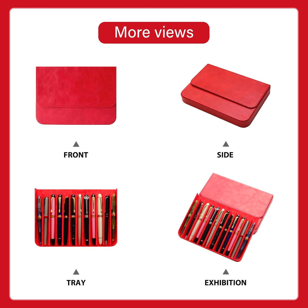 PU Leather Fountain Pen Case, 12-Slot Pen Storage Tray(red)