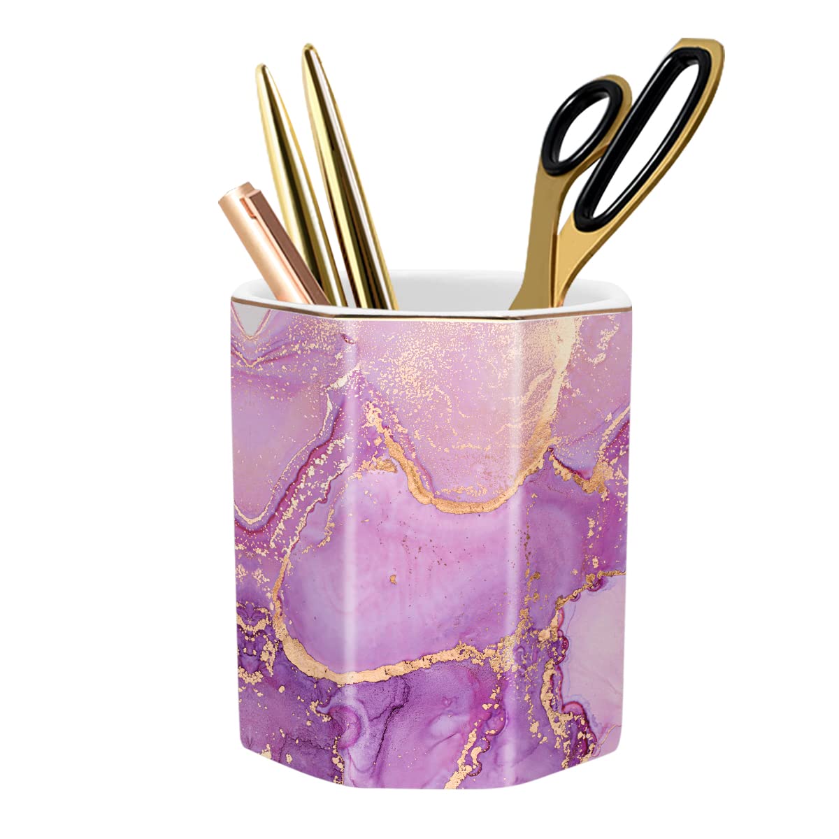 Pencil Holder, Pencil Cup for Desk, Makeup Brush Holder Cup, Cute Pencil Stand Marble Decorative for Kids Durable Ceramic Desk Organizer for Office, Classroom, Home, Antique Green Marble