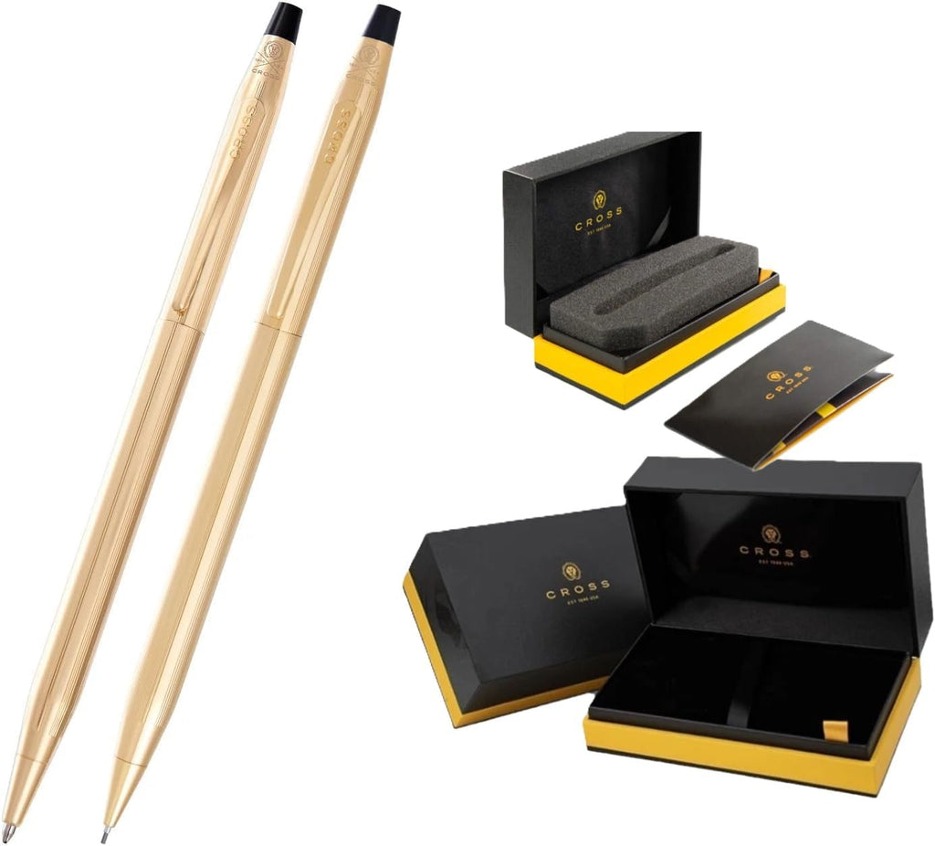 Cross Classic Century Ballpoint Pen and 0.7MM Mechanical Pencil Set, 23KT Gold Plated, Medium Point, Refillable, in corporate gift box