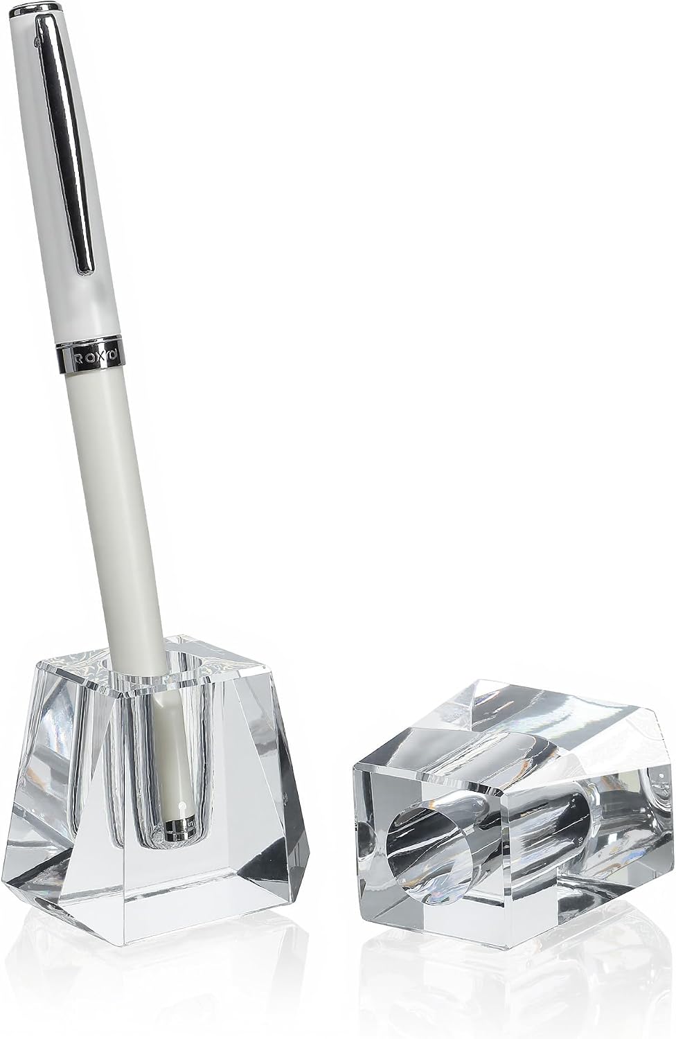 2-Pack Crystal Single Pen Holder for Desk, 1.8" Fancy Fountain Pen Stand