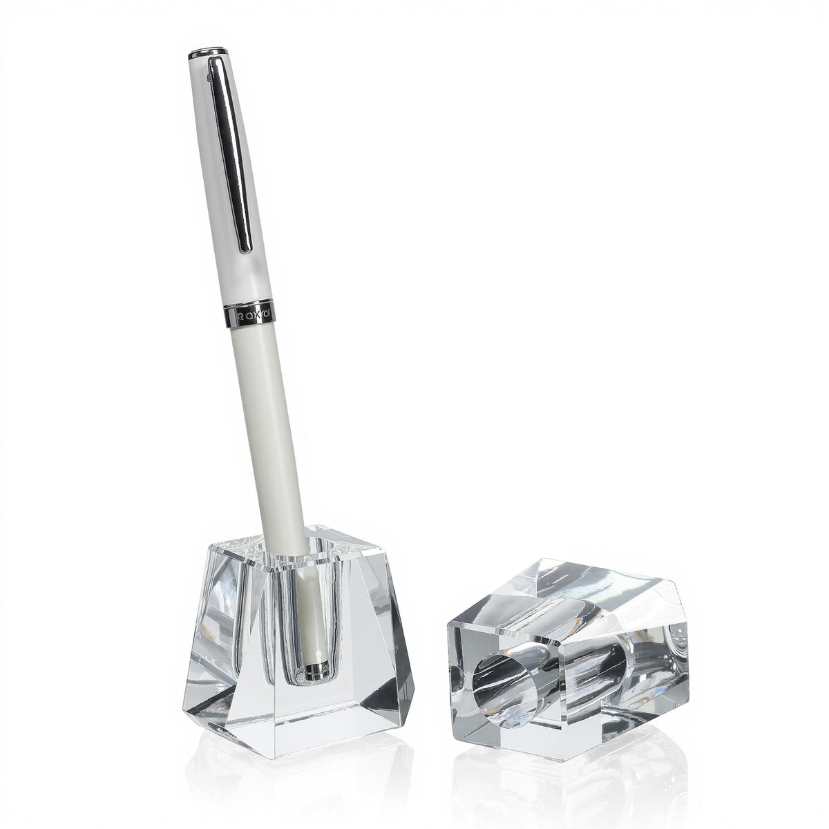 2-Pack Crystal Single Pen Holder for Desk, 1.8" Fancy Fountain Pen Stand
