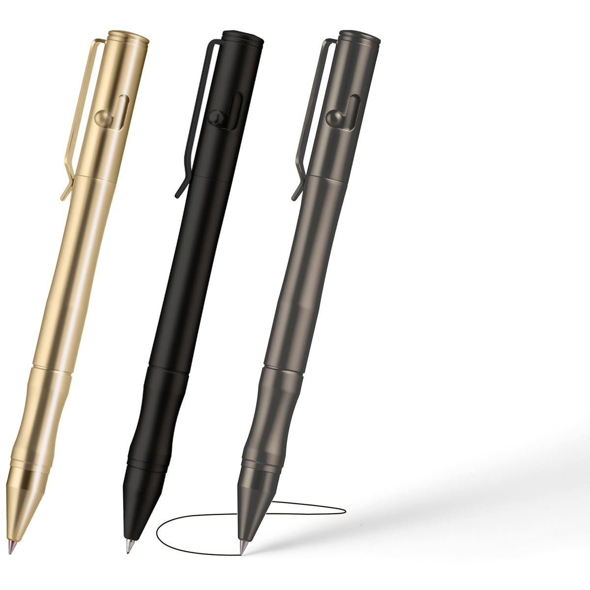 Origin-Joy Brass Bolt Action Pen Set, Heavy Duty EDC Copper Metal Tactile Turn Pen With Gel Ink Refills (Nickel White & Gold)