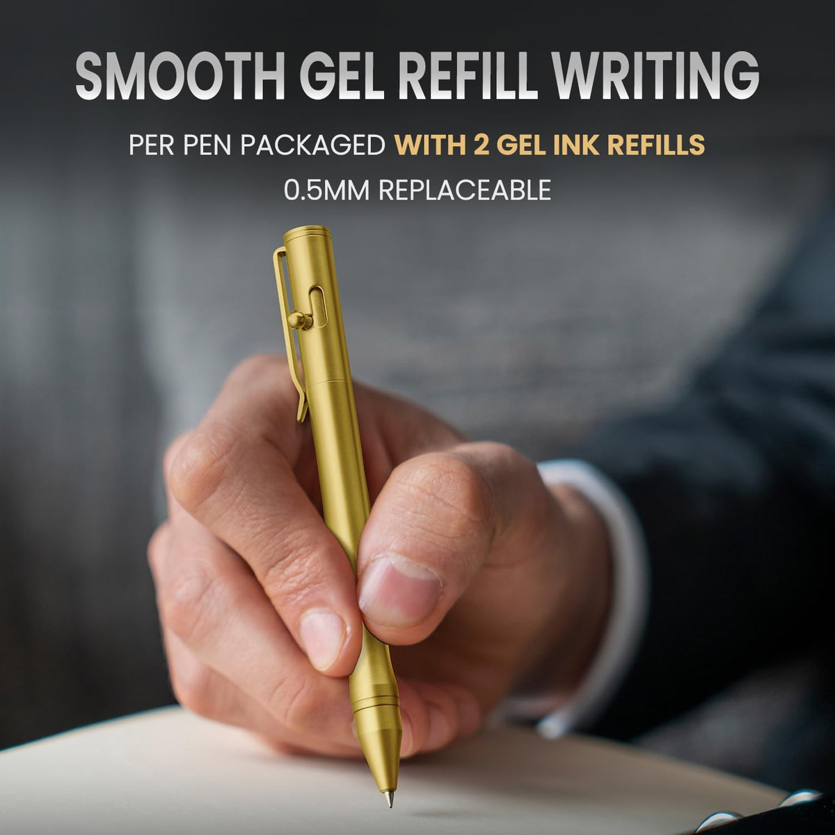 Origin-Joy Brass Bolt Action Pen Set, Heavy Duty EDC Copper Metal Tactile Turn Pen With Gel Ink Refills (Nickel White & Gold)