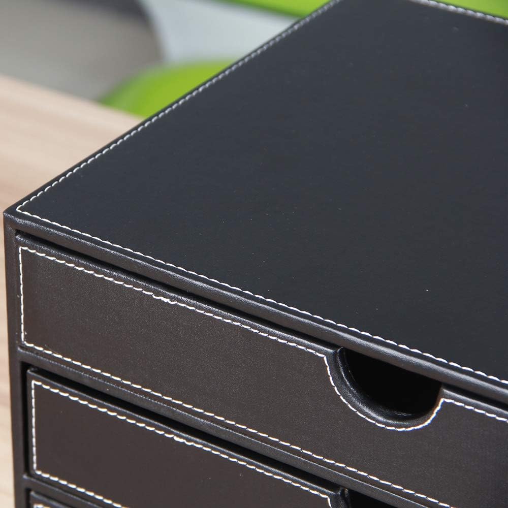High-end PU Leather Desk Organizer File Cabinet Executive Office Supplies Desktop Filing A4 File Cabinet Stackable Storage Organizer Box with 3 Drawers (Black)…