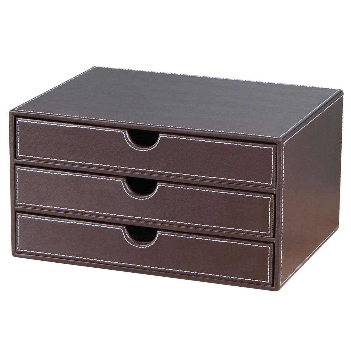 High-end PU Leather Desk Organizer File Cabinet Executive Office Supplies Desktop Filing A4 File Cabinet Stackable Storage Organizer Box with 3 Drawers (Black)…