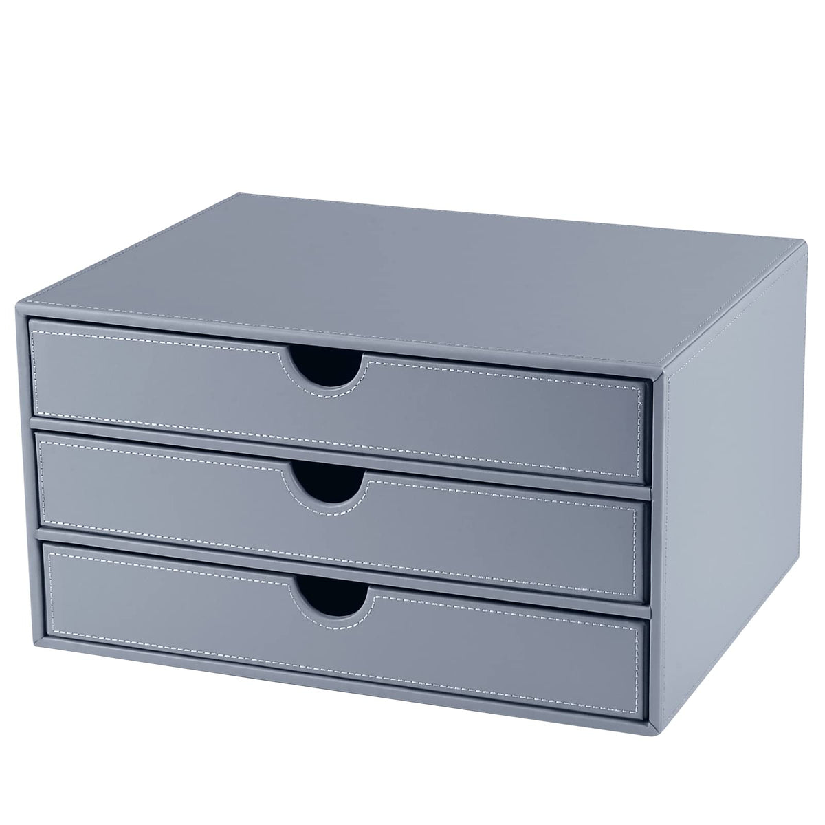 High-end PU Leather Desk Organizer File Cabinet Executive Office Supplies Desktop Filing A4 File Cabinet Stackable Storage Organizer Box with 3 Drawers (Black)…