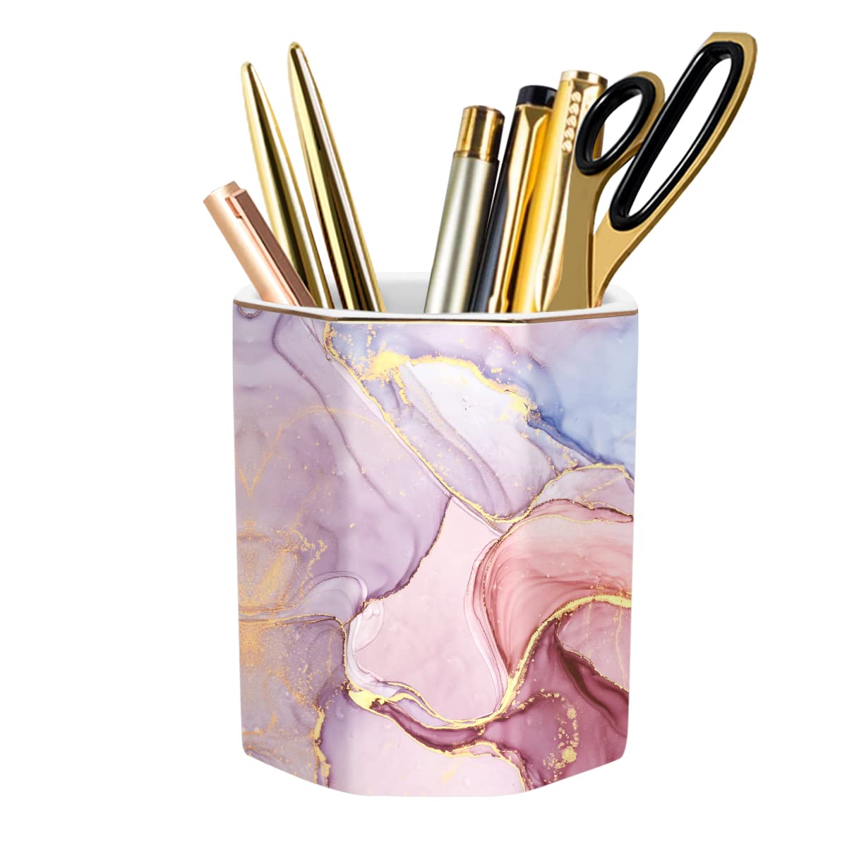 Pencil Holder, Pencil Cup for Desk, Makeup Brush Holder Cup, Cute Pencil Stand Marble Decorative for Kids Durable Ceramic Desk Organizer for Office, Classroom, Home, Antique Green Marble