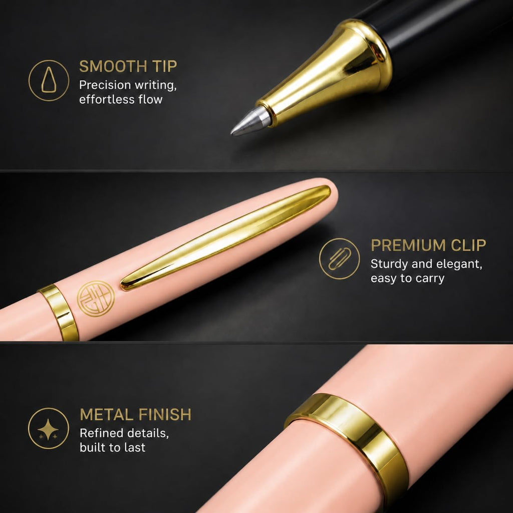 Luxury Gold Rollerball Pen, 24K Electroplated Exquisite Pen Body, Minimalist Fashion Style Gel Ink Pen, Portable Business Writing Pen Ideal for Office School Holiday Gifts (Pink)
