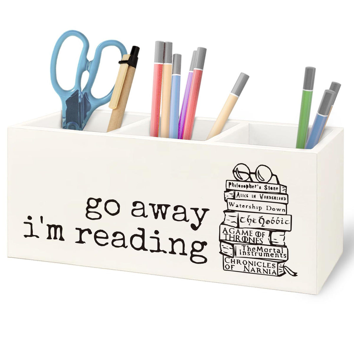 Book Lovers Gifts Wooden Pen Pencil Holder for Classroom Library Office Desk Accessories, Reading Gifts for Book Lovers Readers, Bookish Makeup Brush Toothbrush Holder Organizer for Bathroom