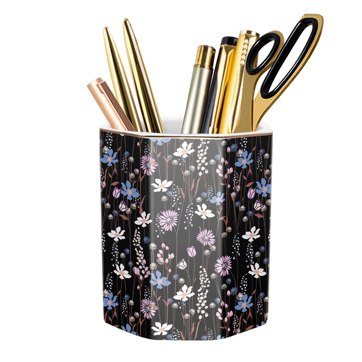 Pencil Holder, Pencil Cup for Desk, Makeup Brush Holder Cup, Cute Pencil Stand Marble Decorative for Kids Durable Ceramic Desk Organizer for Office, Classroom, Home, Antique Green Marble