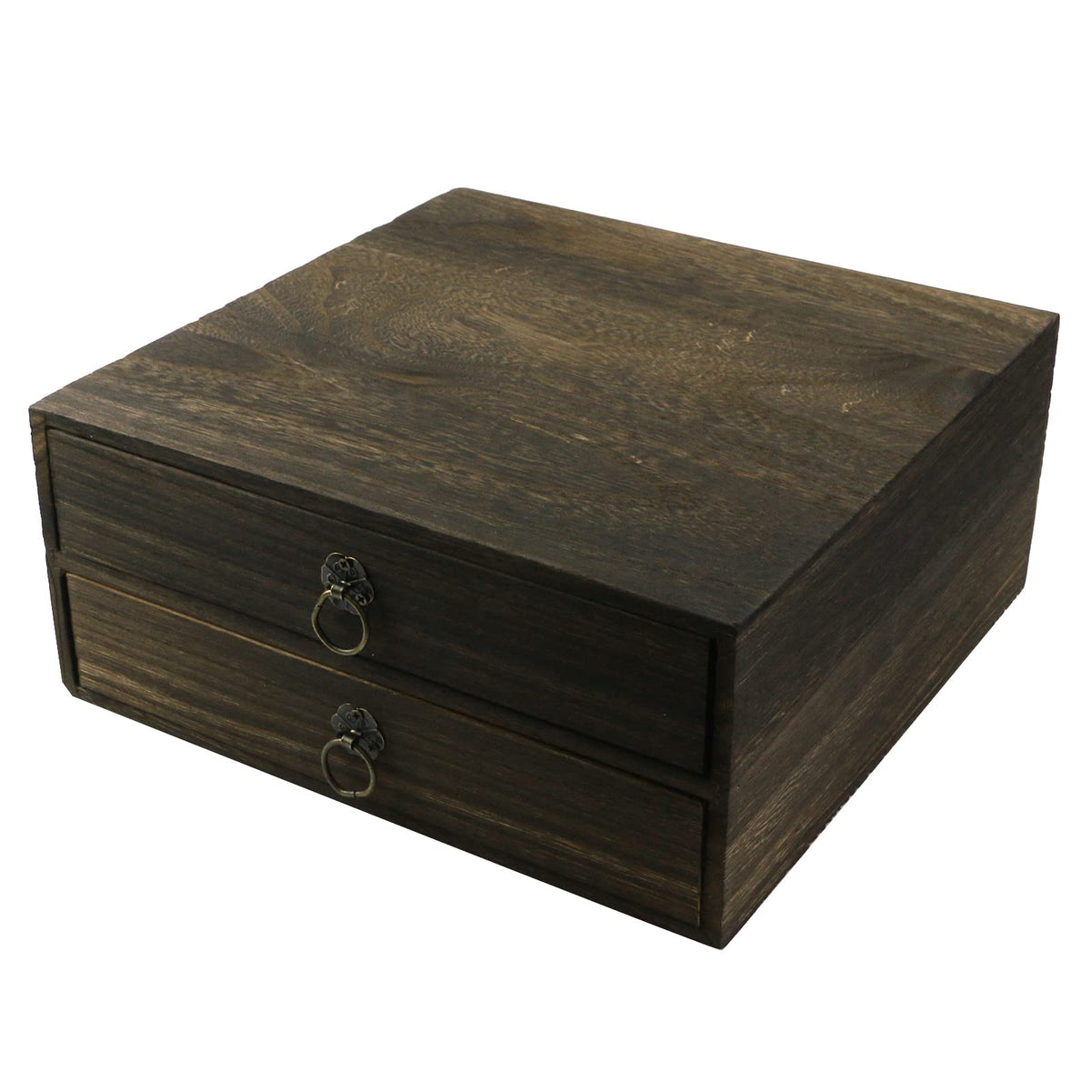 Wooden Desk Organizer 10" x 9.5" x 4.4" Mini Desk Drawer Tabletop Storage Organization Box Vintage Decorative Small Wooden Box（2 Floors）