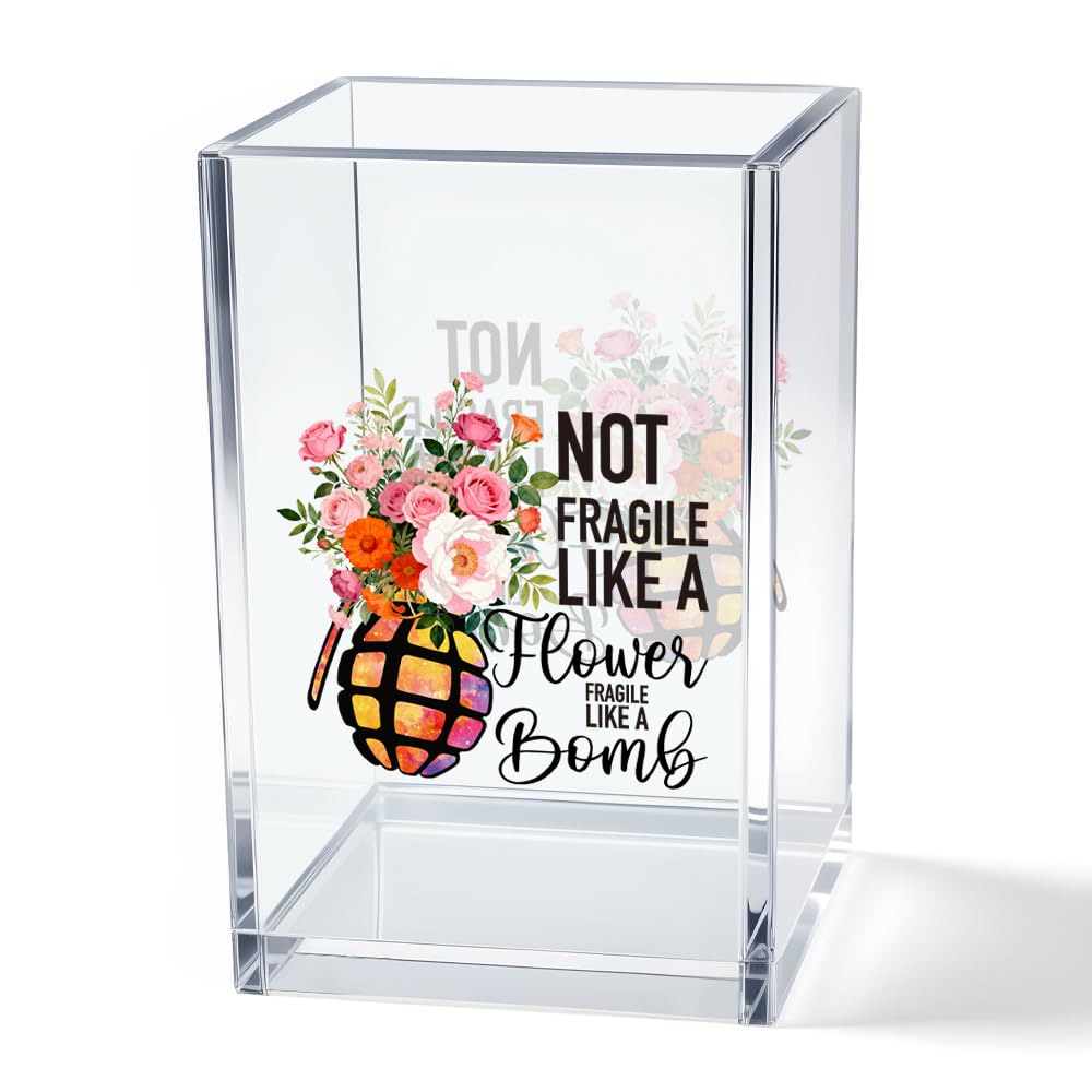 God is Within Her She Will Not Fall Psalm 46:5 Acrylic Cosmetic Pencil Pen Holder Cup, Pink Preppy Bow Desk Organizer for Home Office Decor, Christian Faith Gifts for Women Girls Coworkers Lady