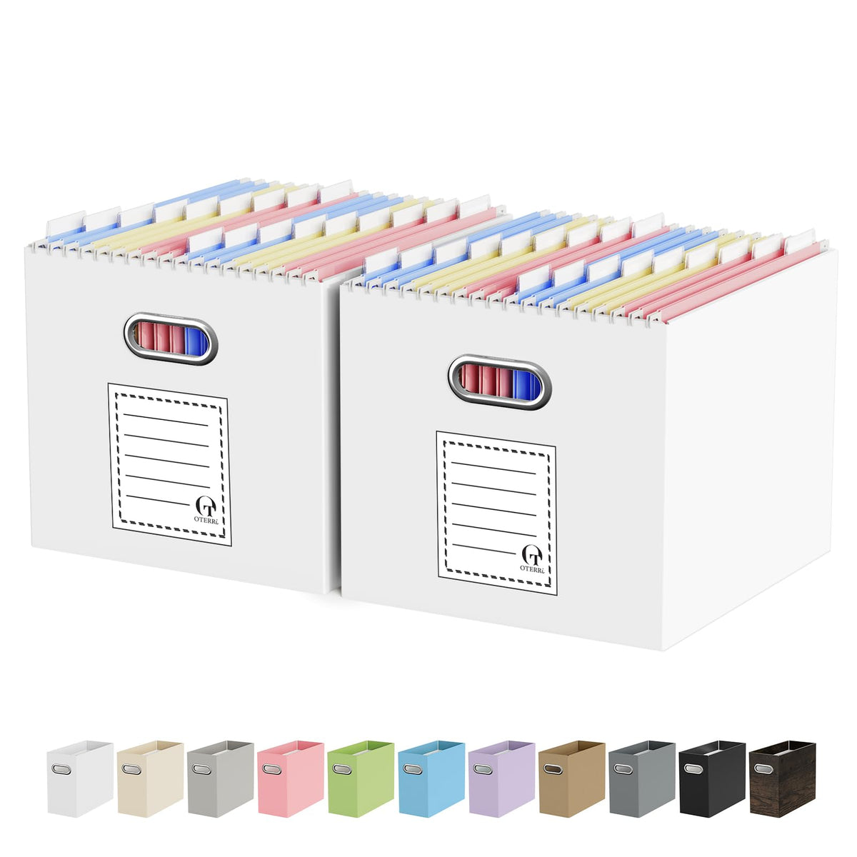 Oterri Portable Collapsible Cardboard File Box with Handle for Letter-Size