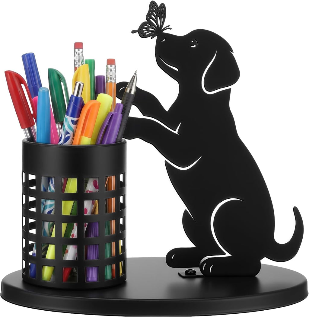 Tandefio Dog Pen Holder for Desk Cute Black Puppy Pencil Holder