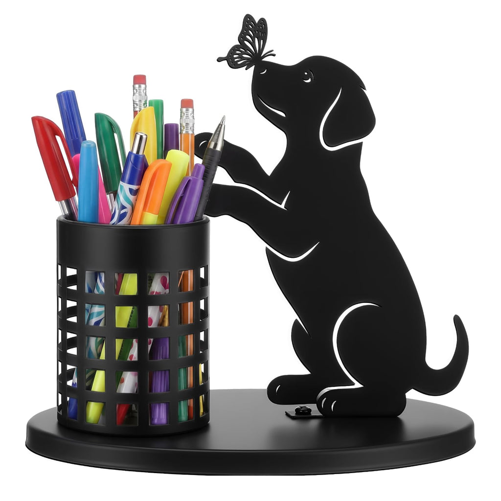 Tandefio Dog Pen Holder for Desk Cute Black Puppy Pencil Holder