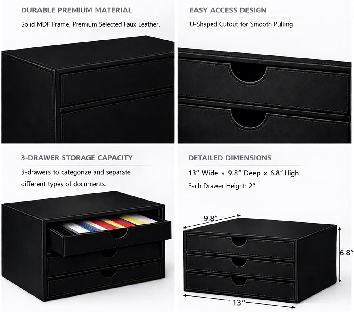 UnionBasic Document Organizer, 3-Drawer File Cabinet Document Storage Box, Office Desktop Filing Organizer, Black