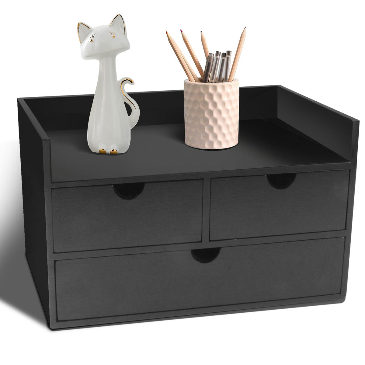 Charmewooden Bamboo Desk Organizer with Drawers, Countertop Organizer with Drawers Makeup Storage Drawer 2 Drawers Tabletop Storage Organization Box Home Office Workspace Bathroom Toiletries Supplies