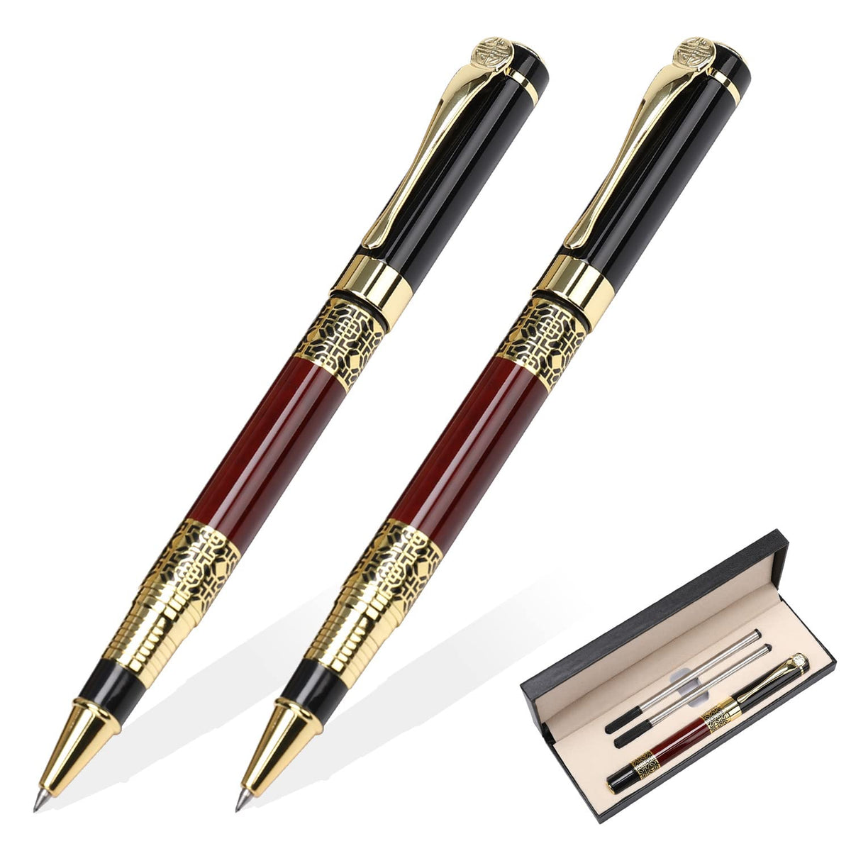 YIVONKA Ballpoint Pen Black Refill,Classical retro style Luxury Pen,Best Ball Pen Gift Set for Men & Women Professional Executive,Office,Nice Pens Classy Gift Box (2 Pack Red)