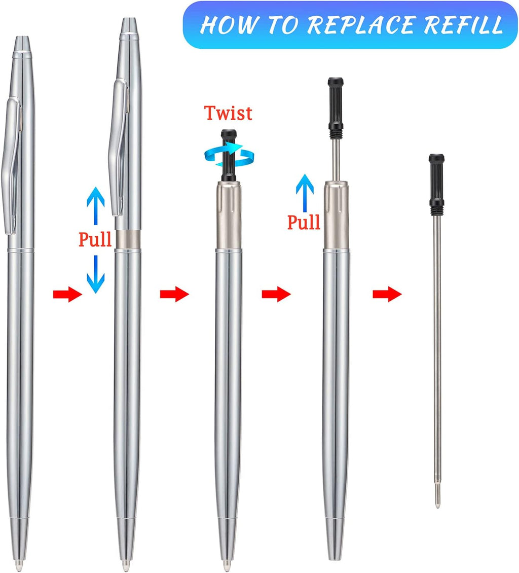 6 Pieces Wikult Silver Slim Metal Ballpoint Pen, 1mm Medium Point Black Ink Smooth Writing, for Business Office Teacher Student Wedding Guest