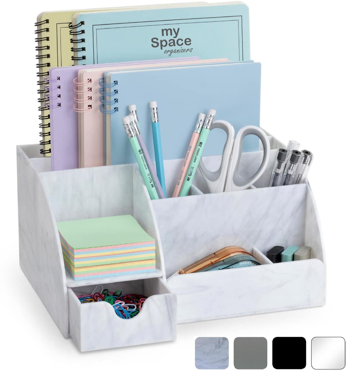 White Desktop Organizer - 9 Compartment Office Desk Accessories Organizer - Pen Holder