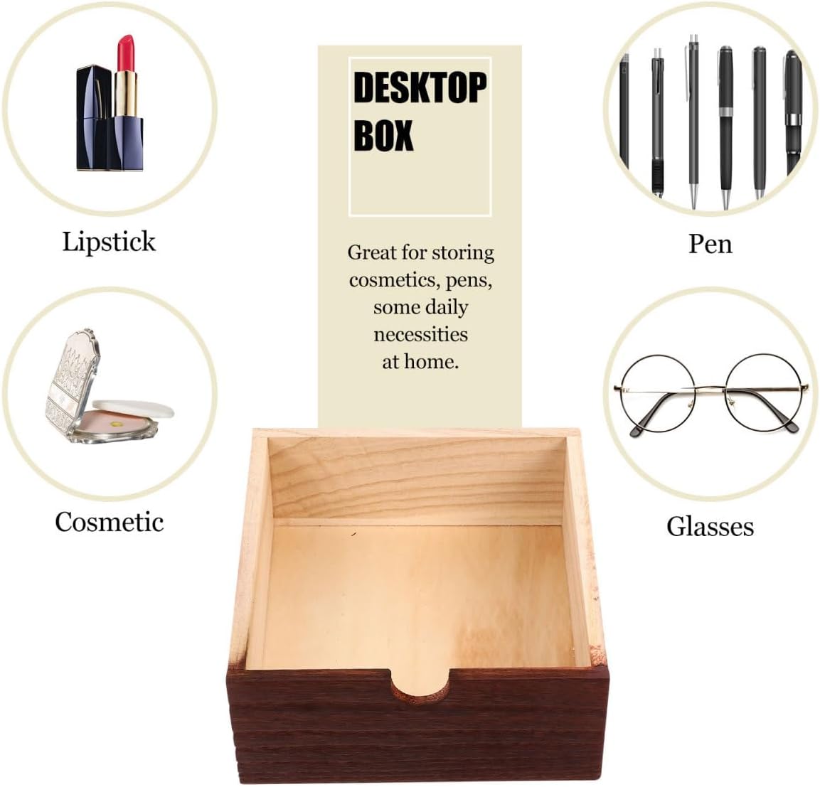 Cabilock Wooden Drawer Organizer, Two-Layer Desktop Storage Box