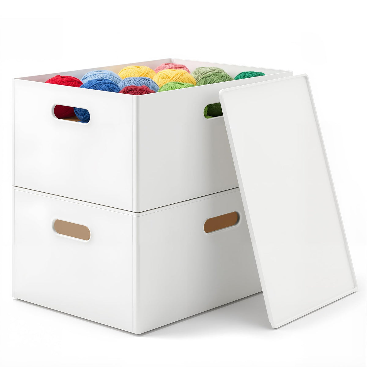 Plastic Storage Box with Lids, Stackable, 4 Side Handles, 2 Pack-M