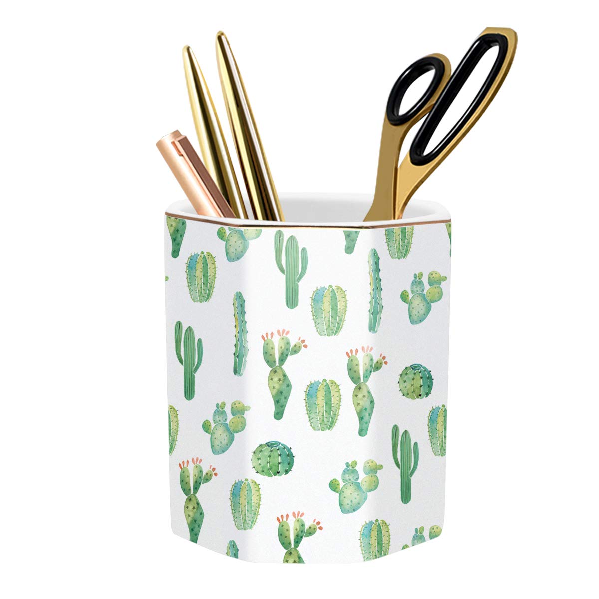 Pencil Holder, Pencil Cup for Desk, Makeup Brush Holder Cup, Cute Pencil Stand Marble Decorative for Kids Durable Ceramic Desk Organizer for Office, Classroom, Home, Antique Green Marble