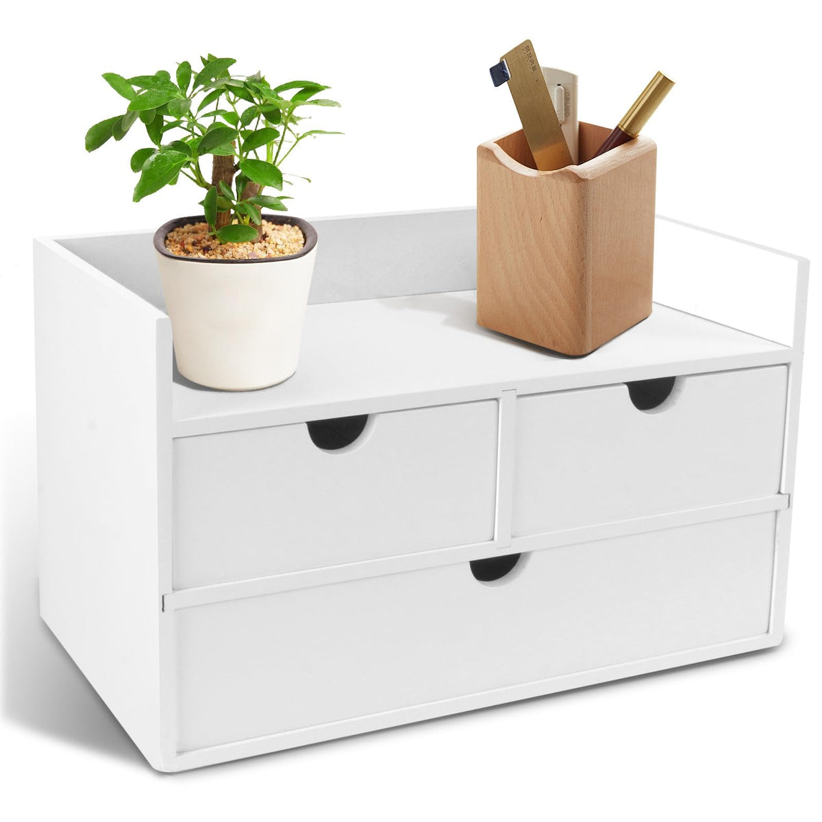 Charmewooden Bamboo Desk Organizer With Drawers Countertop Drawers Counter Storage Box Corner Desk Organizer for Home Office No Assembly Required