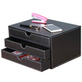 High-end PU Leather Desk Organizer File Cabinet Executive Office Supplies Desktop Filing A4 File Cabinet Stackable Storage Organizer Box with 3 Drawers (Black)…