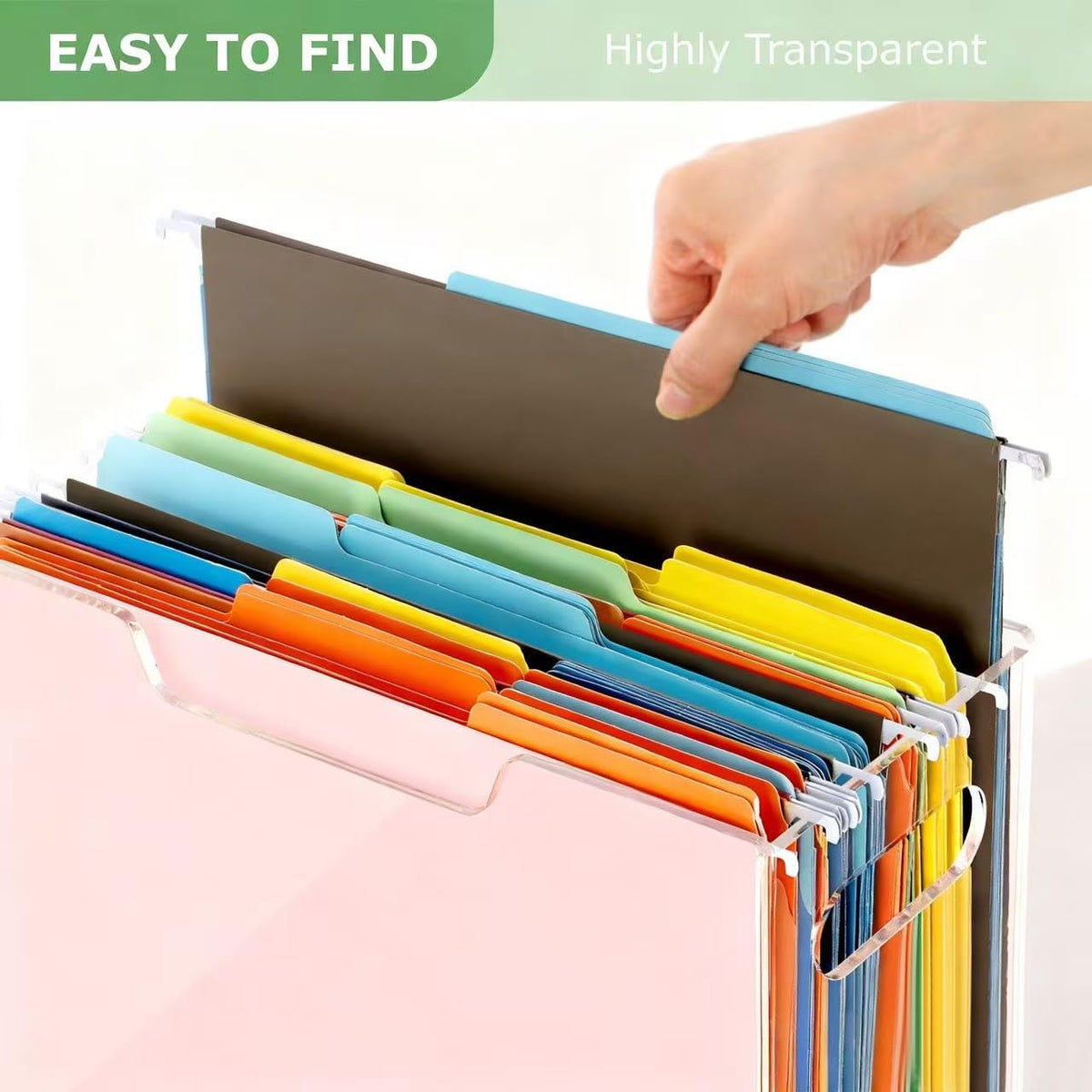 Acrylic Hanging File Organizer Box with Handles, Letter Size