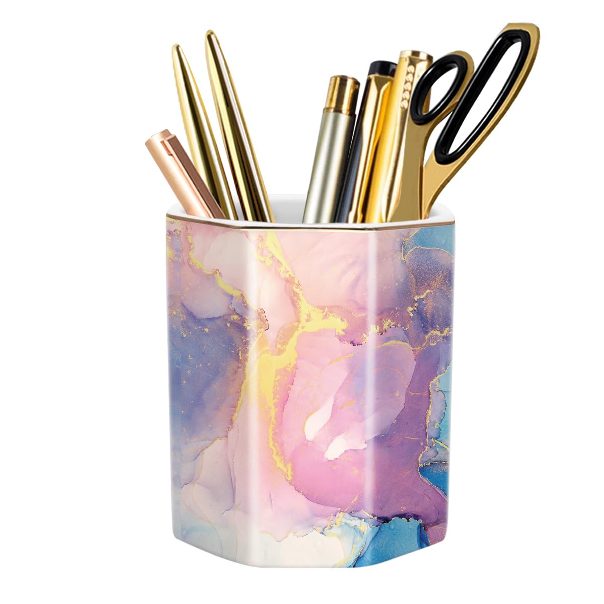 Pencil Holder, Pencil Cup for Desk, Makeup Brush Holder Cup, Cute Pencil Stand Marble Decorative for Kids Durable Ceramic Desk Organizer for Office, Classroom, Home, Antique Green Marble