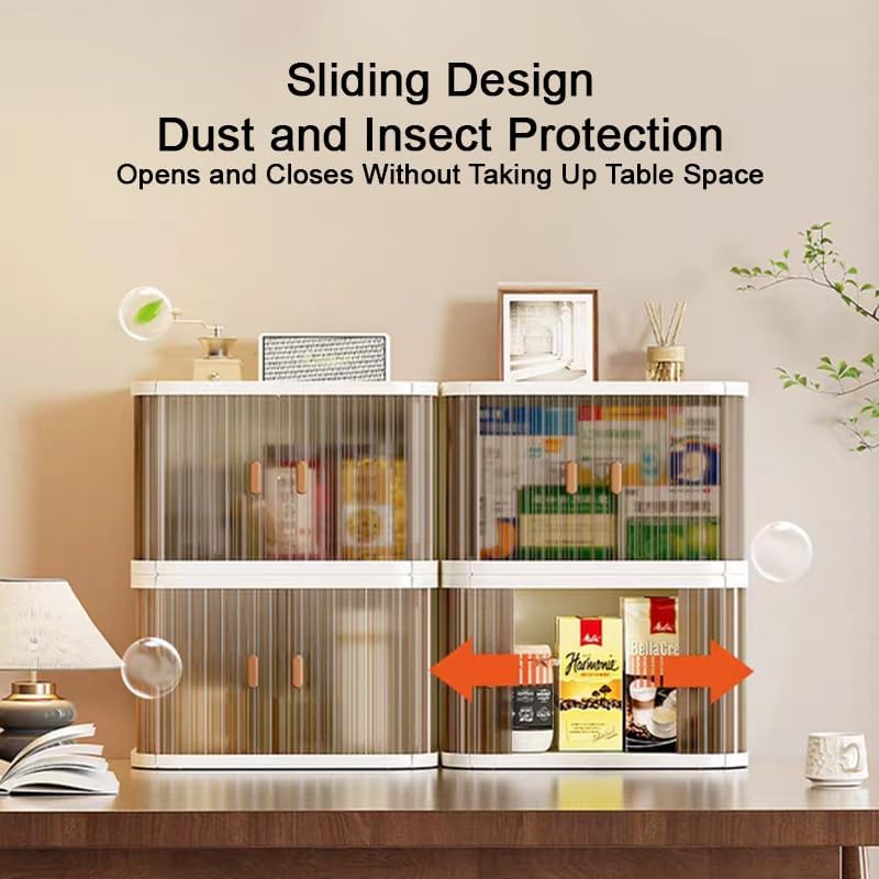 Desktop Storage Box Foldable and Assembly Free Sliding Door Design Ideal for Cosmetics Organization Office Desk Storage and Kitchen Storage