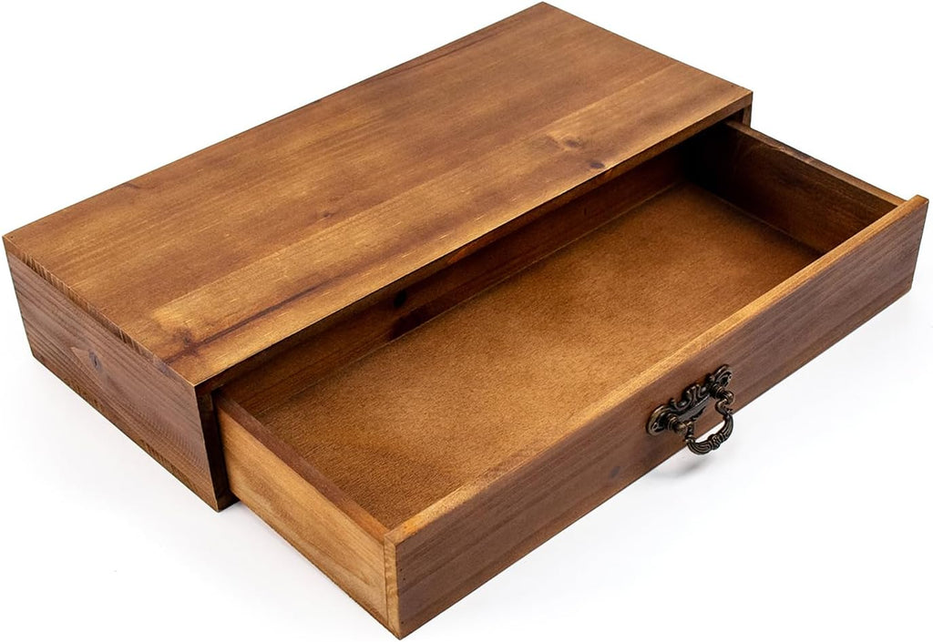 Desk Organizer with Drawers Light Brown Vintage Wood Desktop Storage Box
