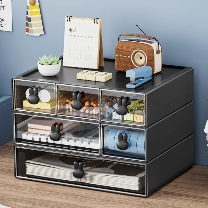 Marbrasse Desk Organizer with 6 Drawers, 3 Tier Stackable Storage Drawers Plastic Makeup Storage, Office Organizers and Storage, Desk Storage Box for Office, School, Home