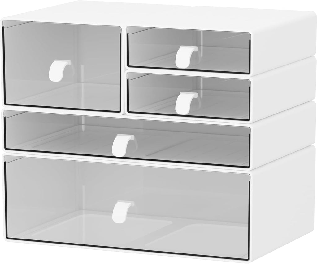 White & Clear 5-Drawer Stackable Desk Organizer Storage Set