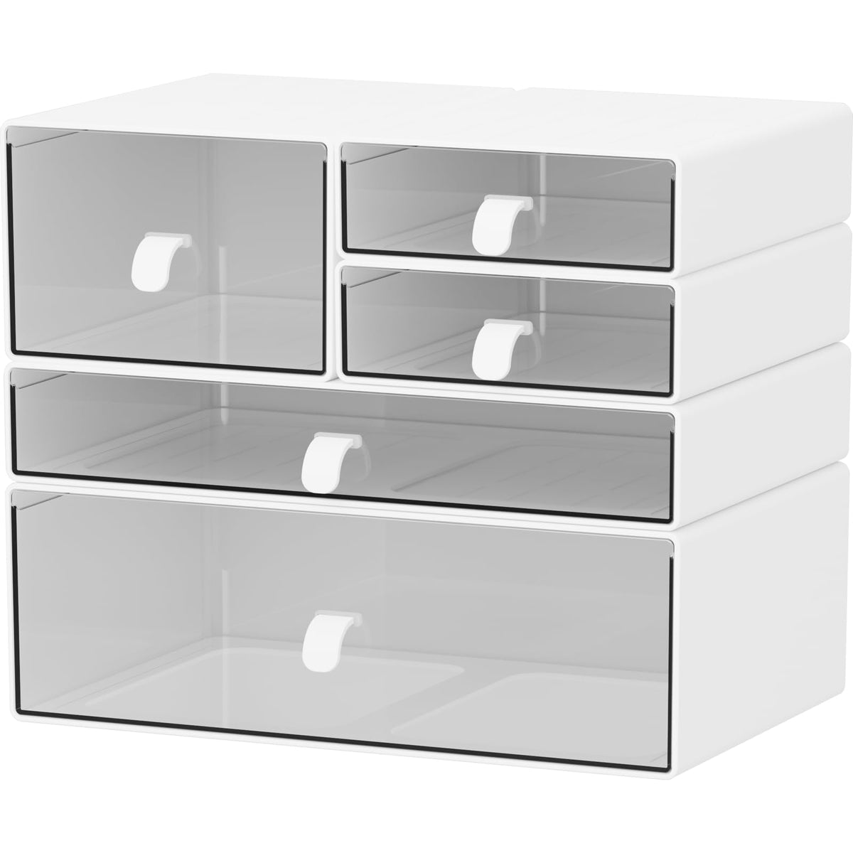 White & Clear 5-Drawer Stackable Desk Organizer Storage Set