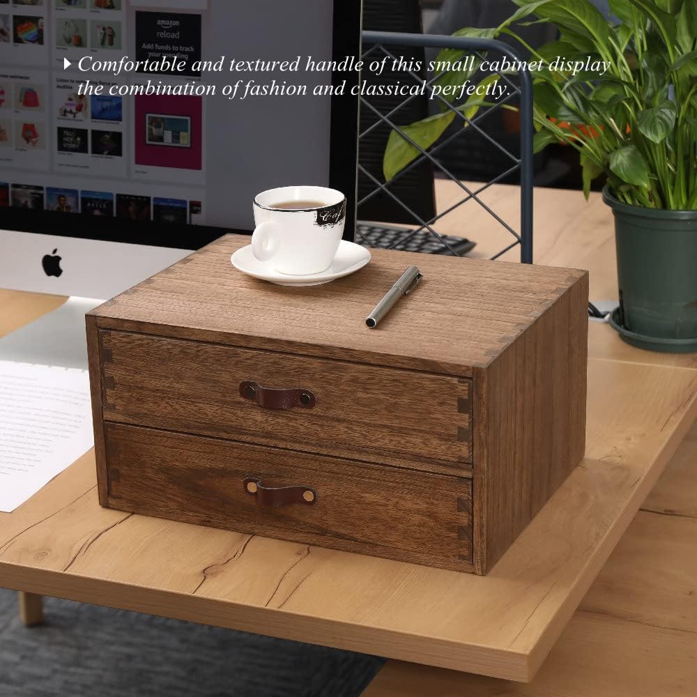 DDYURI Wood 2 Drawer Desktop Organizer Cabinet - Desk Storage Box for Kitchen Counter, Dresser Tabletop - Wooden File Organizer Printer Machine Stand for Office Accessories Chest Dark (FAX2C-DK)