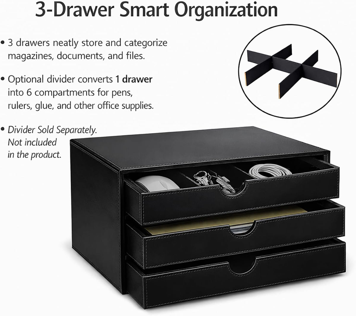 UnionBasic Document Organizer, 3-Drawer File Cabinet Document Storage Box, Office Desktop Filing Organizer, Black