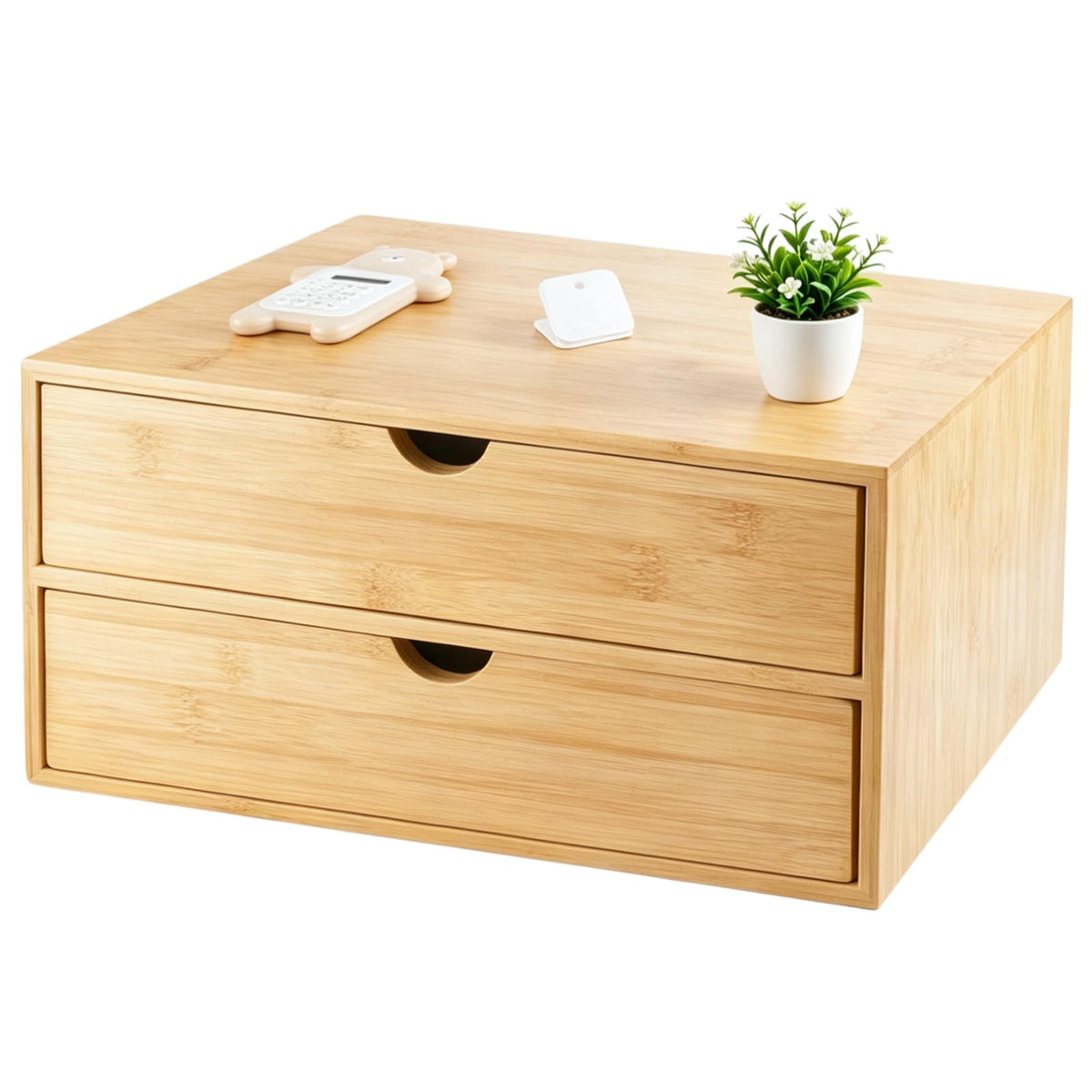 Charmewooden Bamboo Desk Organizer with Drawers, Countertop Organizer with Drawers Makeup Storage Drawer 2 Drawers Tabletop Storage Organization Box Home Office Workspace Bathroom Toiletries Supplies