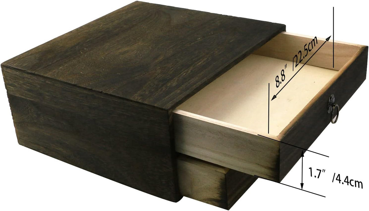 Wooden Desk Organizer 10" x 9.5" x 4.4" Mini Desk Drawer Tabletop Storage Organization Box Vintage Decorative Small Wooden Box（2 Floors）