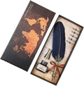 SpyShop Feather Quill Pen Vintage Feather Dip Pen Set Copper Pen Stem Writing Quill Pen Calligraphy Pen As Christmas Birthday Gift Set (Navy Blue)