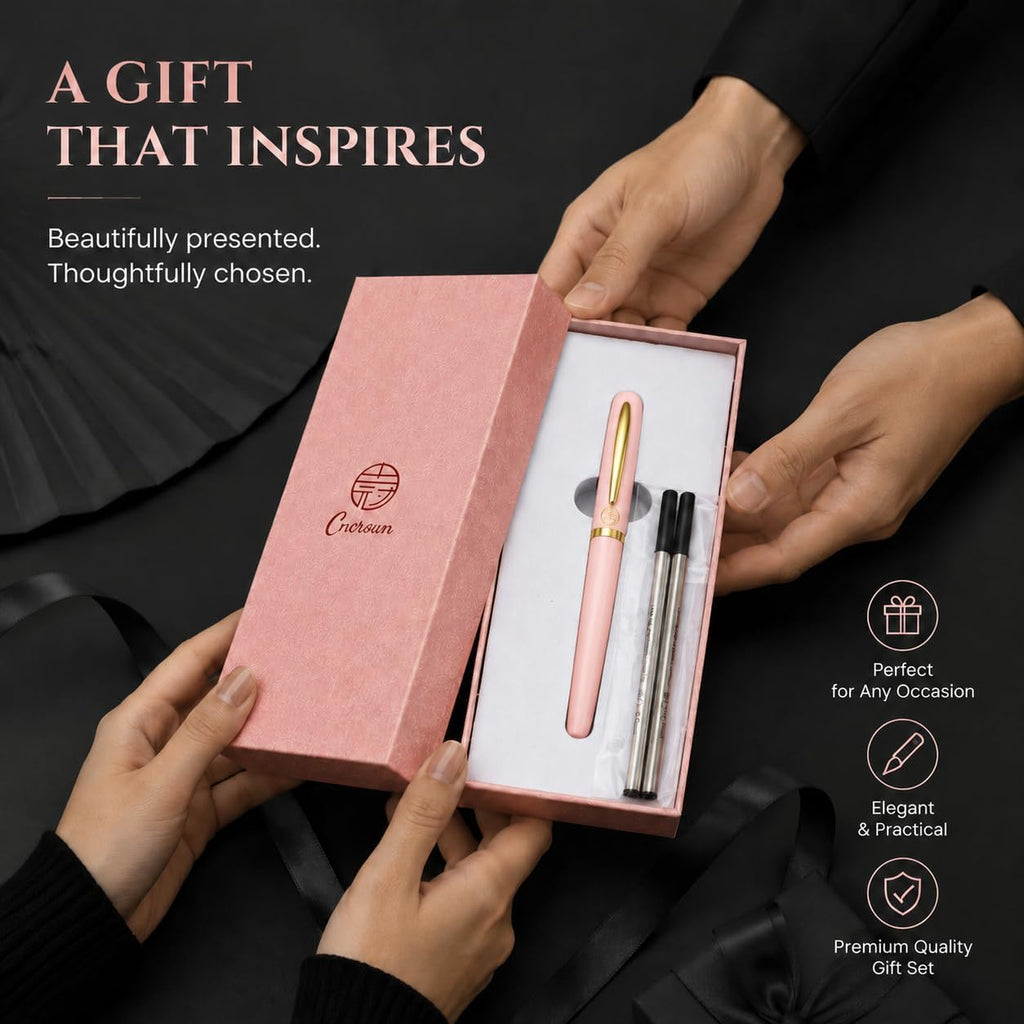 Luxury Gold Rollerball Pen, 24K Electroplated Exquisite Pen Body, Minimalist Fashion Style Gel Ink Pen, Portable Business Writing Pen Ideal for Office School Holiday Gifts (Pink)