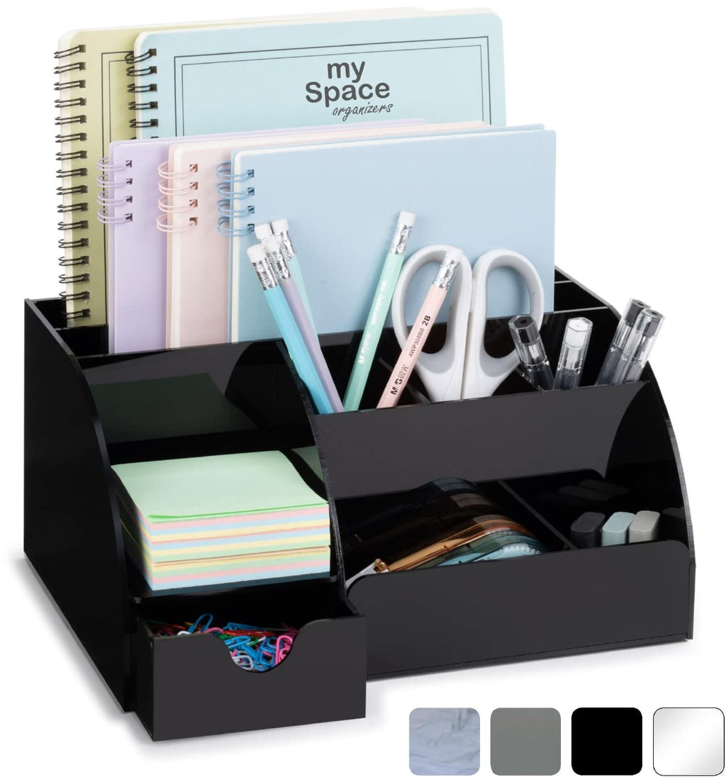 White Desktop Organizer - 9 Compartment Office Desk Accessories Organizer - Pen Holder